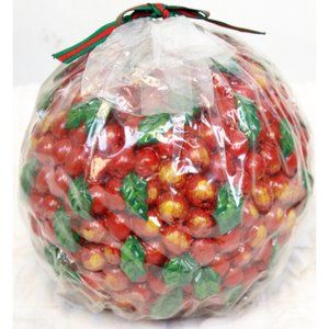 NWT VINTAGE 1997 5" CRANBERRY BALL HOLIDAY CANDLE RED & GREEN CHRISTMAS